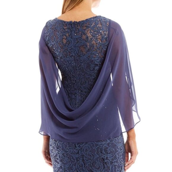 Alex Evenings 6 Formal Long Dress Draped Back Wedgewood Blue Wedding Guest NEW - Picture 2 of 10